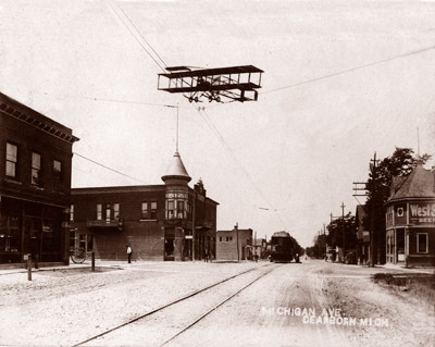 Airplane Over Dearborn's Michigan Ave C. 1916