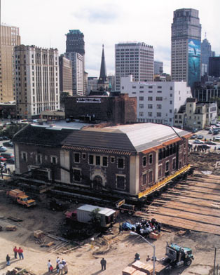 Detroit's Gem Theatre Being Moved Aerial View Color  C.